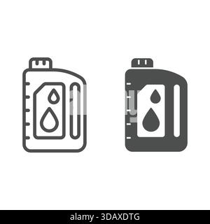Oil canister with drop line and solid icon, car service concept. Vector graphics. Plastic container with automobile oil sign on white background, outl Stock Vector