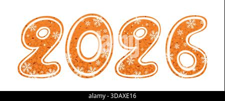 Christmas gingerbread with the numbers 2026 on a white background. Stock Vector