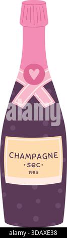 A bottle of champagne with a pink ribbon on it Stock Vector