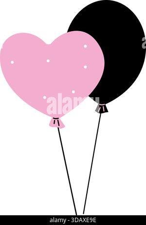 Two balloons, one pink and one black, are tied together Stock Vector