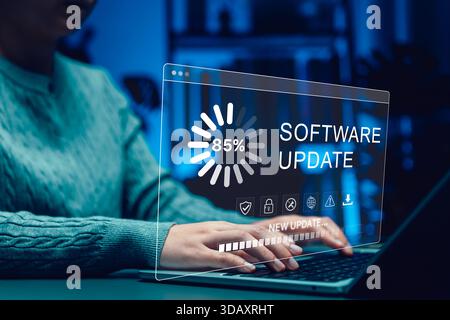 Software update or operating system, update software application upgrade technology concept. updating progress bar, installing app patch, new version Stock Photo