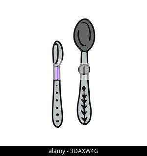 Hand drawn cute doodle teaspoon or tablespoon set vector illustration Stock Vector
