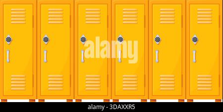 Closed lockers. Cartoon office storage with yellow doors isolated on white background Stock Vector