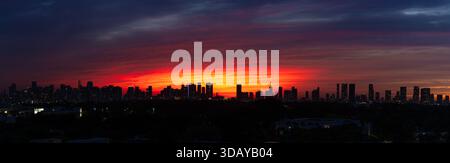 Panoramic viw of the sklyline of downtown Miami before a vivid colorful sunset Stock Photo
