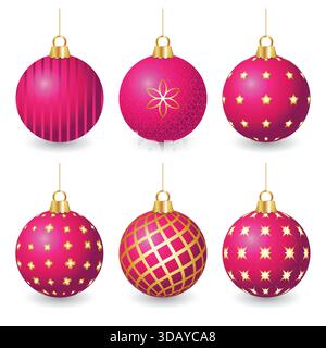 stock vector christmas elegant pink balls vector set design christmas ball ornaments in shiny golden color design Stock Vector