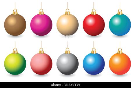 Set of stock vector christmas elegant balls in different colors set design, christmas ball ornaments in pastel colors Stock Vector