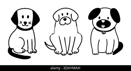 Hand drawn dogs set in cute outline doodle style. Vector collection of puppy illustrations.  Stock Vector