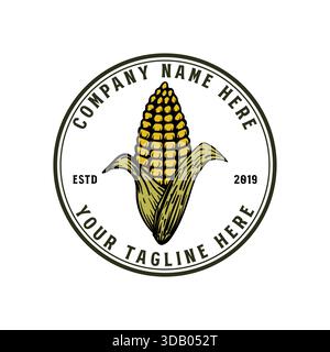 Vintage Retro Circular Corn Illustration for Farm Product Label Stamp Logo Design Vector Stock Vector