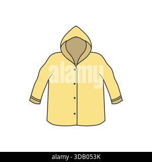 Yellow raincoat illustration, waterproof rain jacket vector art, hooded autumn apparel graphic, flat design rain protection icon, seasonal weather clo Stock Vector
