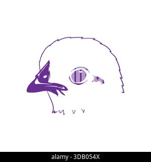 Small bird head logo, chick silhouette icon, finch profile graphic, purple line art illustration, simple animal symbol, nature and wildlife emblem, mi Stock Vector