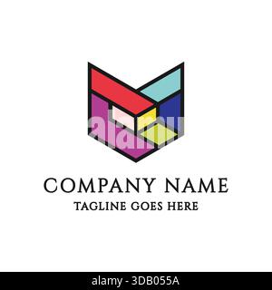 Colorful geometric block logo, abstract 3D cube symbol, modern creative company identity, vector illustration template Stock Vector