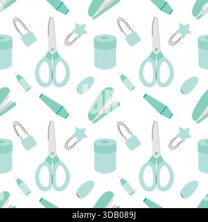 Stationery in turquoise color seamless pattern Stock Vector