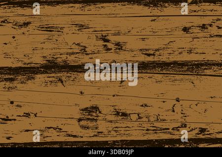 Detailed illustration of brown rustic wooden planks with distressed grunge texture. Features scratches, cracks, and worn natural details, ideal for vi Stock Vector