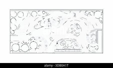 Top-down architectural sketch of a landscape design, featuring various circular and organic shapes representing plants and seating areas on a white... Stock Vector