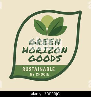A green shield emblem with leaves and sustainable by choice headline for eco friendly goods. Stock Vector