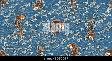 Koi Carp Fish Vintage Japanese Painting Background Stock Vector