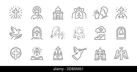 Christianity line icons set. Spirituality and faith symbols. Religion concept. Signs for website and mobile app design Stock Vector