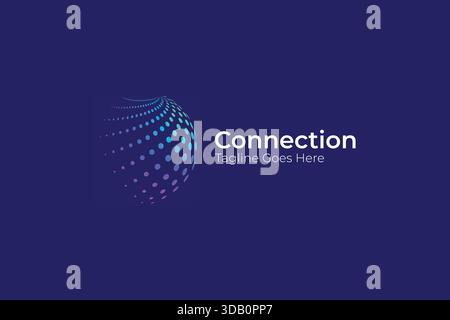 Connection Logo Global Tech Communication Modern Business Data Analytics with Halftone Style Shapes Stock Vector
