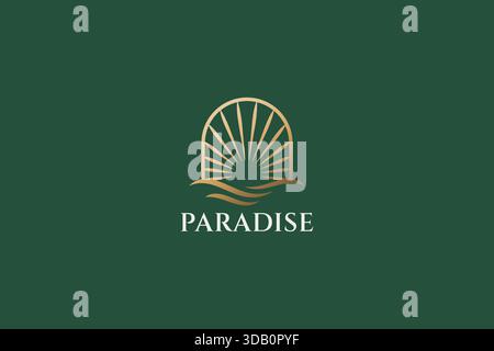 Abstract Sun Light Ocean Wave Logo Elegant Beauty Paradise Sign Symbol Stock Vector
