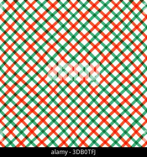 Red and green diagonal check vector seamless pattern, cute Christmas background for wrapping paper and textiles Stock Vector