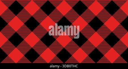 Diagonal red and black buffalo plaid check seamless vector pattern for fabric and backgrounds Stock Vector