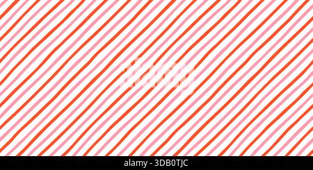 Cute pink and red diagonal stripes vector seamless pattern, Christmas candy cane background with slanted lines Stock Vector