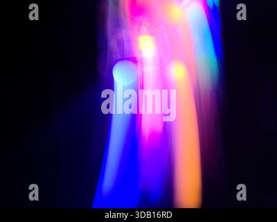 Interstellar intergalactic spaceship interior blurred motion minimalistic background. Spaceship interior bokeh abstract lights texture. Stock Photo