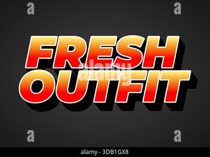 A bold and vibrant graphic design featuring the words Fresh Outfit in a gradient of red and yellow colors, set against a dark background. Stock Vector