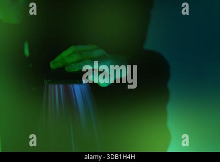 Using a tablet for digital identity verification on telephone. Internet of behaviors. Stock Photo