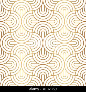 Geometric seamless pattern. Repeating golden geometric patterns. Repeated gold abstract circle background. Geometry round shape Seamless bg mashrabiya Stock Vector