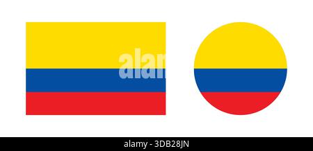 Flag of Ecuador circle, rectangle icons. Set of round, rectangular civil flag collection of Republic of Ecuador. Ecuador flag rounded badge, button. Stock Vector