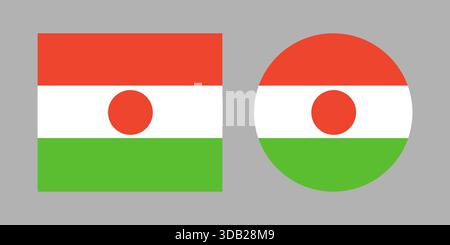 Flag of Niger buttons. Set of Flag round, rectangular icons. Circle, rectangle badges national Niger flag. Stock Vector