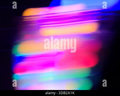 Interstellar intergalactic spaceship interior blurred motion minimalistic background. Spaceship interior bokeh abstract lights texture. Stock Photo