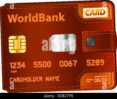 Leather Wallet Stylized as Credit Card, vector isolated on white background Stock Vector