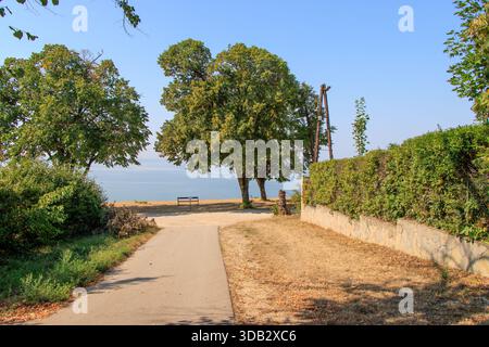 Balatonakarattya, Hungary. Tree-lined residential street in Balatonakarattya, Hungary. Balatonakarattya is a scenic village located on the eastern sho Stock Photo