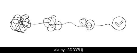 Chaos line problem solve concept. Mess order arrange untangle brain calm problem mind solution Stock Vector