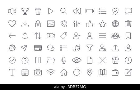 UI line simple icon set. Profile user web menu ux interface mobile line symbol design Stock Vector