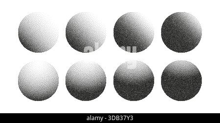 Dotwork halftone circle vector background set. Abstract circle dot explosion burst half tone effect Stock Vector