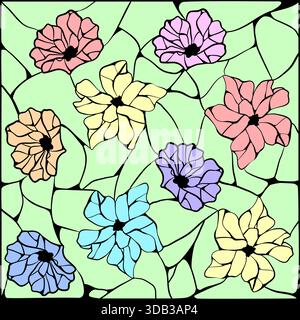 Stained glass window mosaic with flowers vector illustration Stock Vector