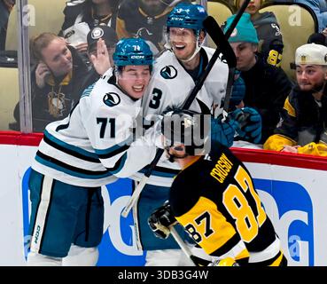 San Jose Sharks center Macklin Celebrini (71) skates with the puck ...