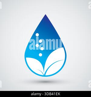 Eco Water Drop and Green Leaves Logo Concept Stock Vector