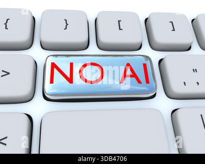 3D illustration of the script "NO AI" on a pc keyboard button. Stock Photo