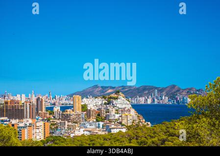 Benidorm, bay with a panoramic view of the Benidorm districts, Levante and Poniente, with the tallest and densest high-rise buildings in Europe, Alica Stock Photo