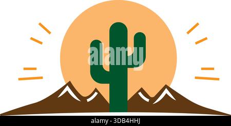 Desert Mountain Cactus Travel Adventure Logo Design Vector Template Icon Stock Vector
