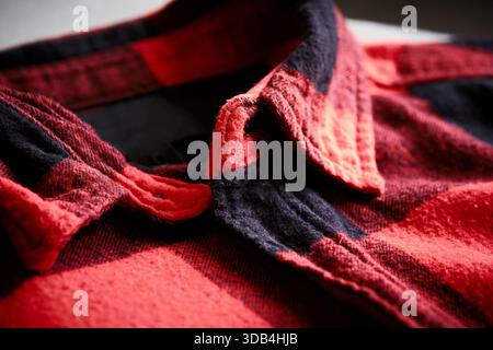 Red Flannel Shirt Close-Up Stock Photo