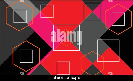 Abstract geometry in red, black, gray and pink color Stock Vector