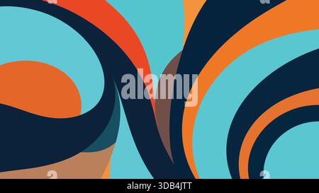 Abstract curved shapes in orange, blue and black color Stock Vector