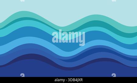 Flowing vector waves with curved layered lines, smooth motion effects, and serene blue-to-teal gradient transitions Stock Vector