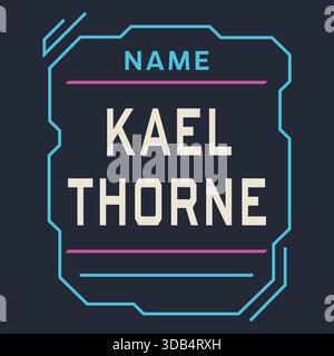 A dark badge style layout with geometric frame and bold uppercase name centered for profile or ID use. Stock Vector