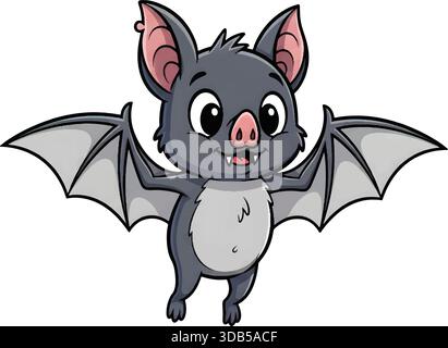 Cute Cartoon Baby Bat Flying Isolated on White Background Stock Vector